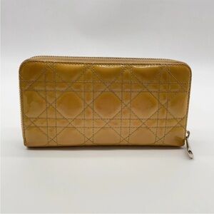 Christian Dior Cannage Patent Leather Yellow Zip Wallet